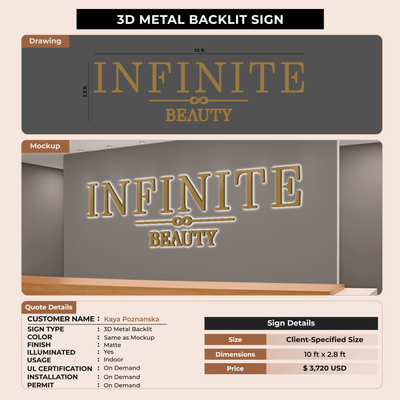3D Metal Backlit Signage for Kaya Poznanska