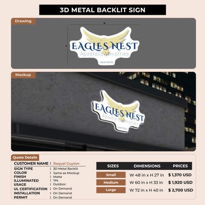 3D Metal Backlit Sign for Raquel Guyton
