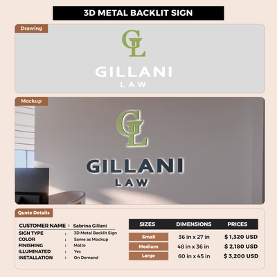 Business signage for Sabrina Gillani