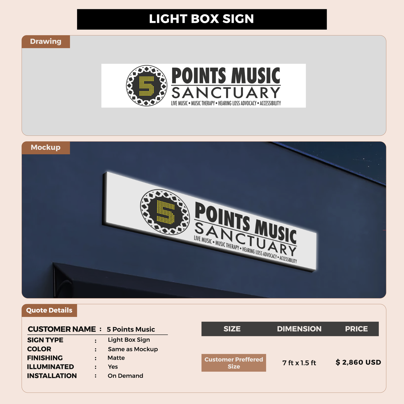 Business signage for 5 Points Music Foundation