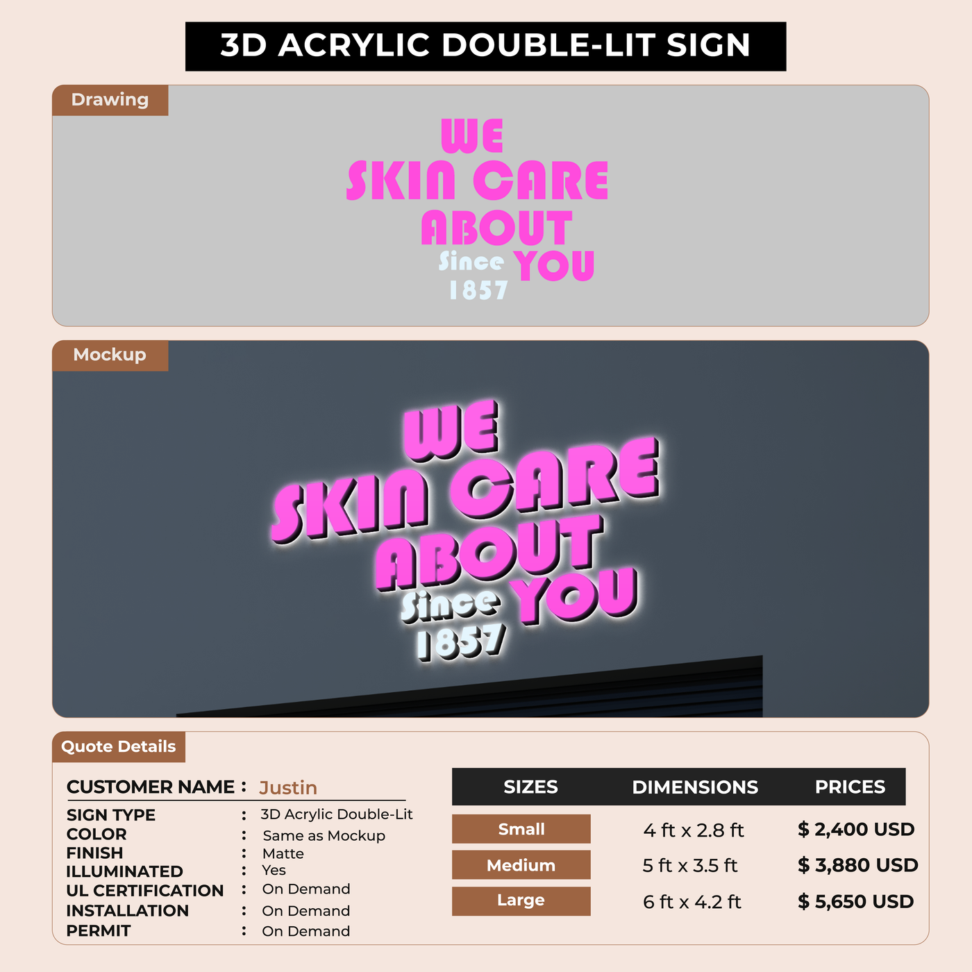 3D Acrylic Signage for Justin