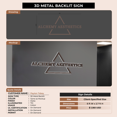 3D Metal Backlit Sign for Payton Tobey