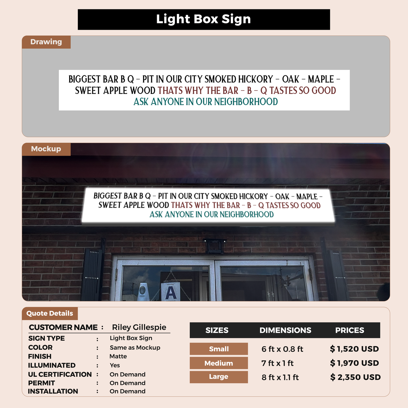 Light box Sign for Riley Gillespie
