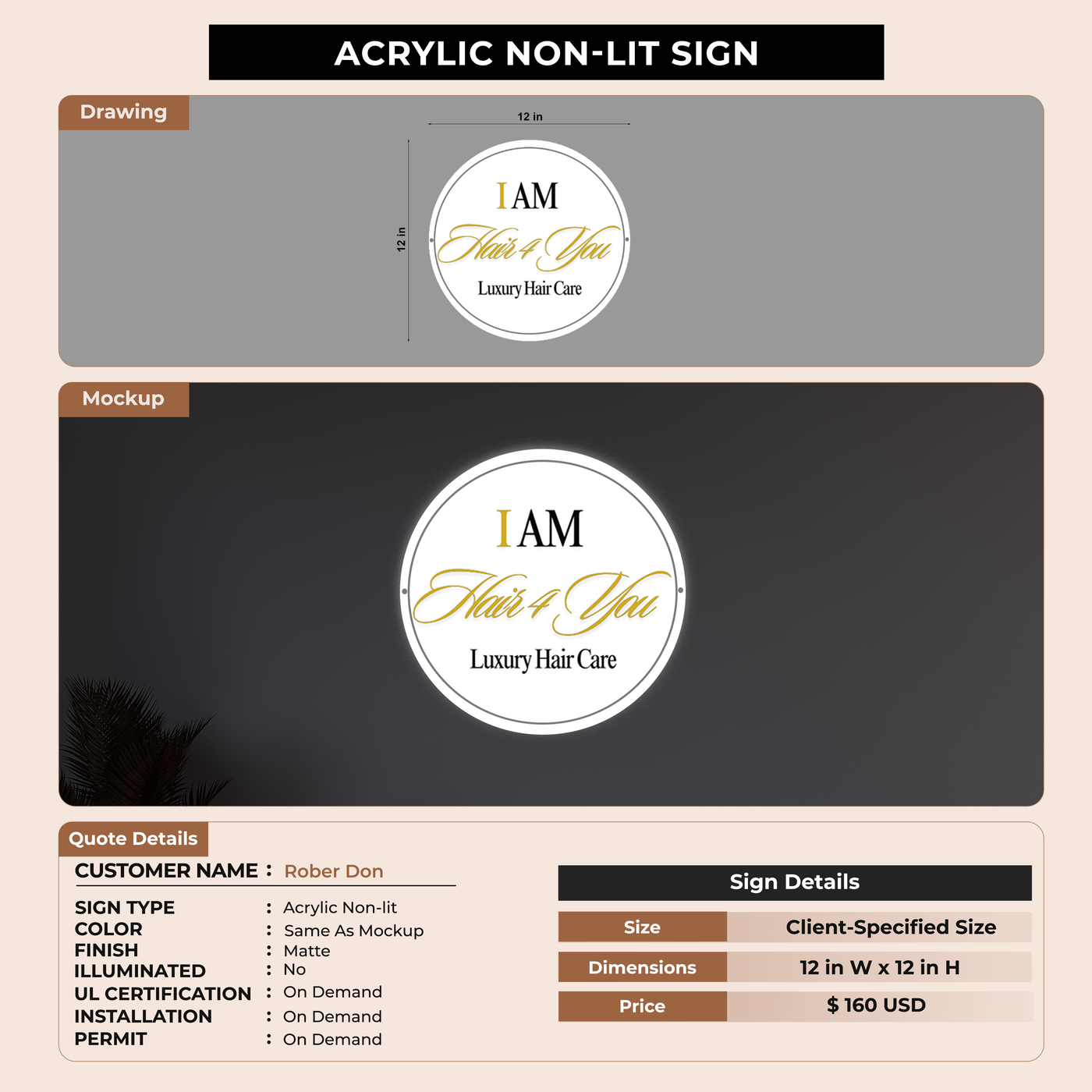 UV Acrylic Nonlit Sign for Rober Don