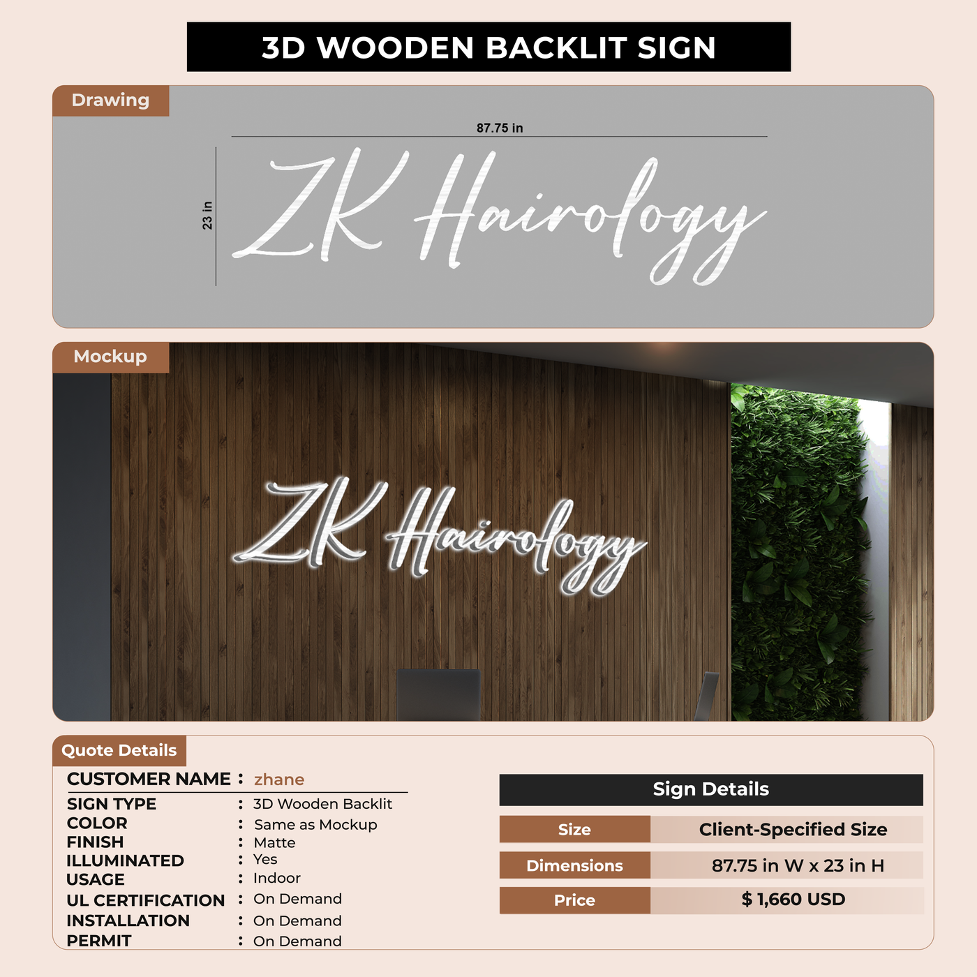 3D Wooden Backlit Sign for Zhane