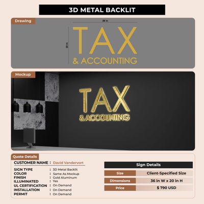 SAMPLE 3D Metal Backlit Sign for David Vandervort