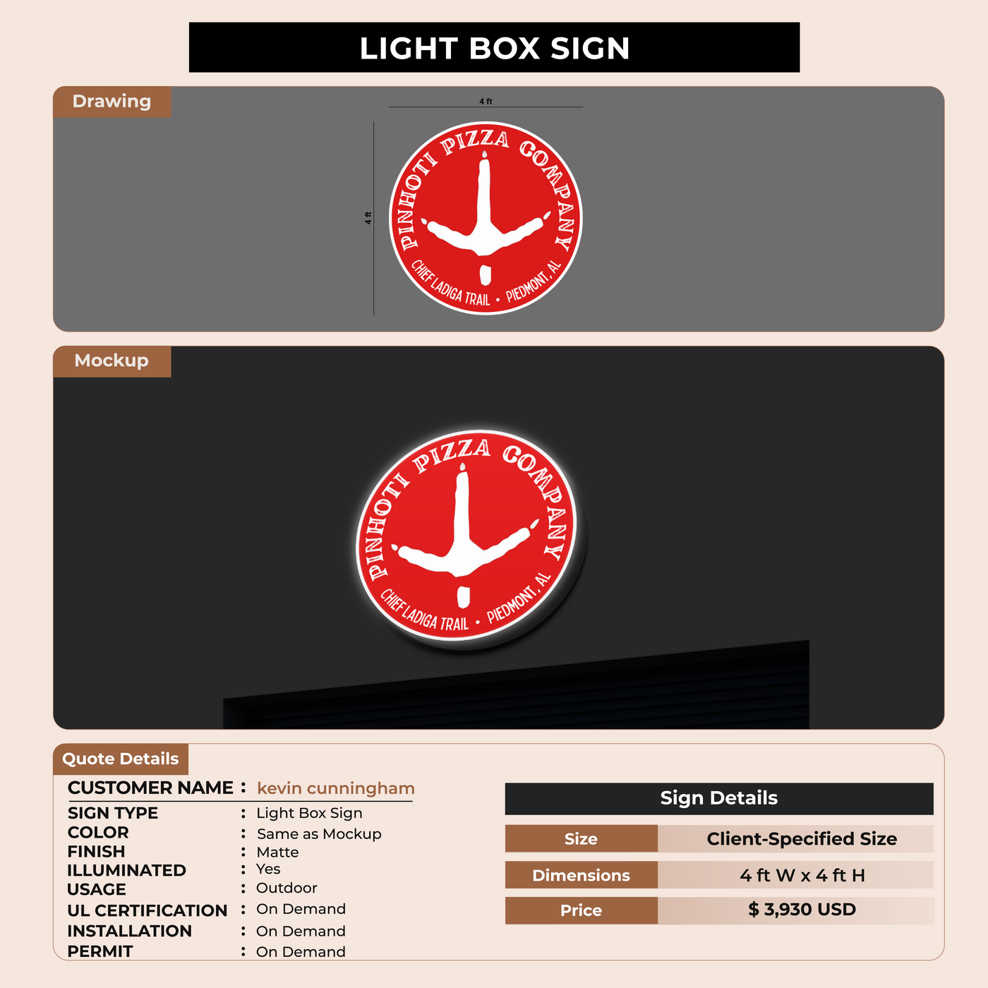 Light box Sign for kevin cunningham