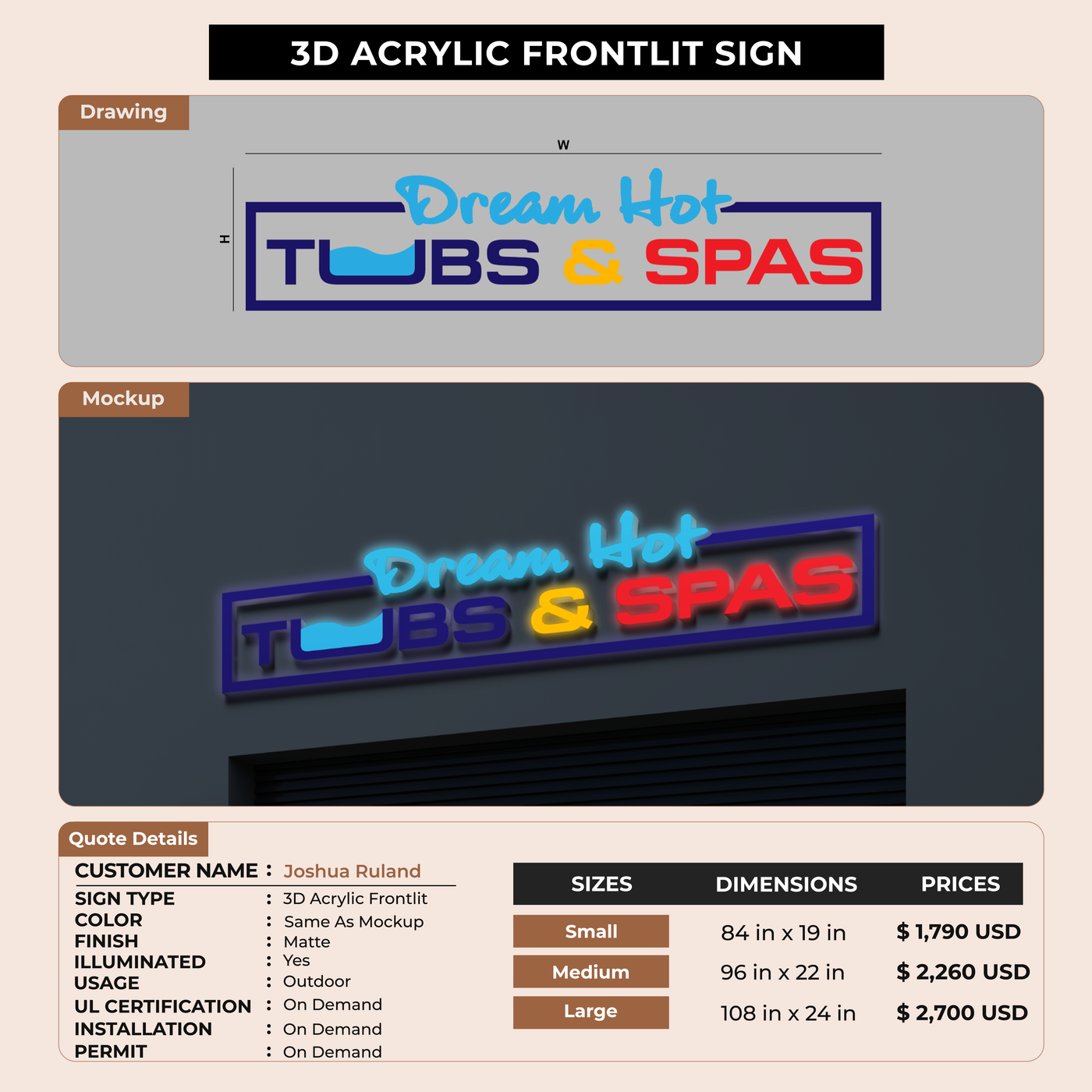 3d acrylic frontlit for Joshua Ruland