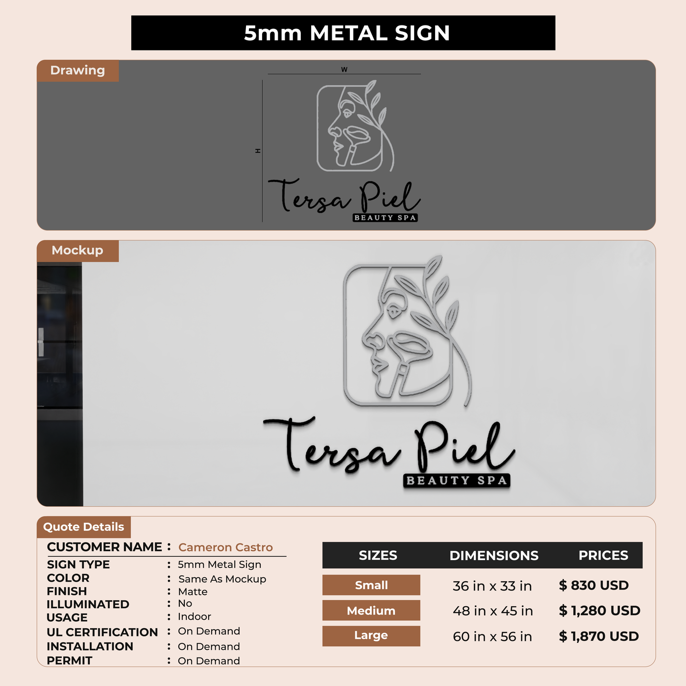5mm metal sign for Cameron Castro