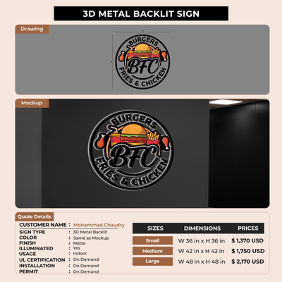 Metal Backlit Sign for Mohammad Chaudry
