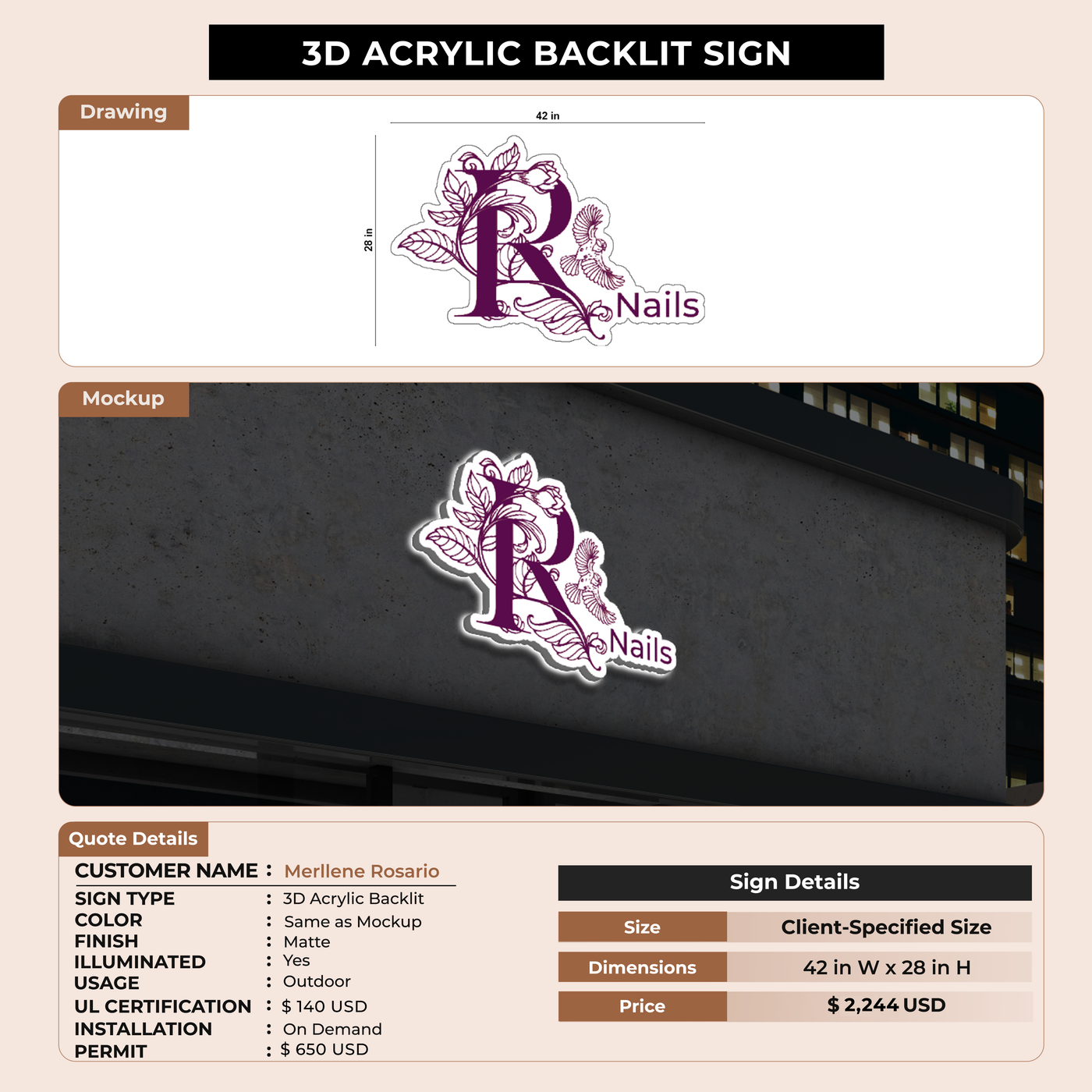 3D Acrylic Backlit For Merllene Rosario