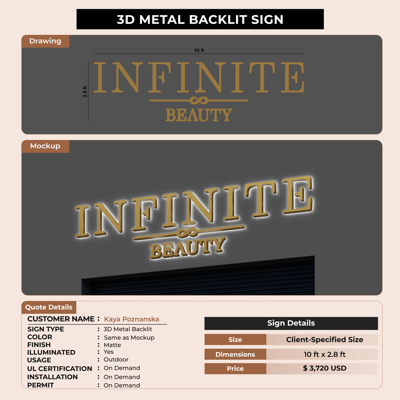 3D Metal Backlit Signage for Kaya Poznanska