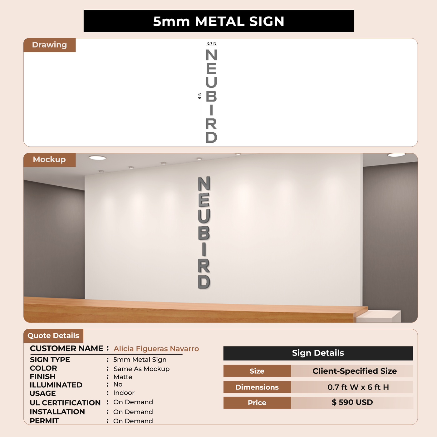 5mm Metal Sign For Alicia Figueras Navarro