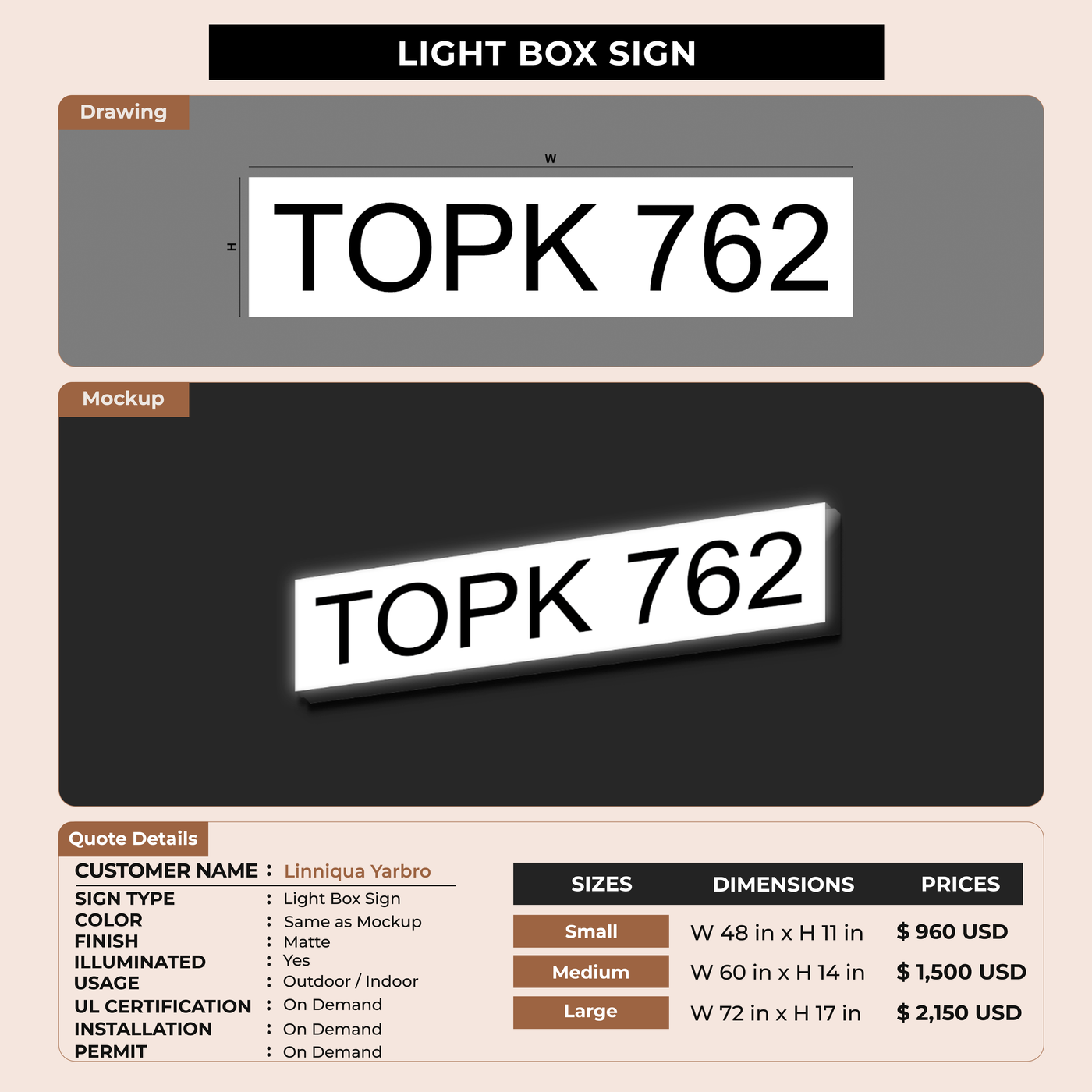 Light Box Sign for Linniqua Yarbro