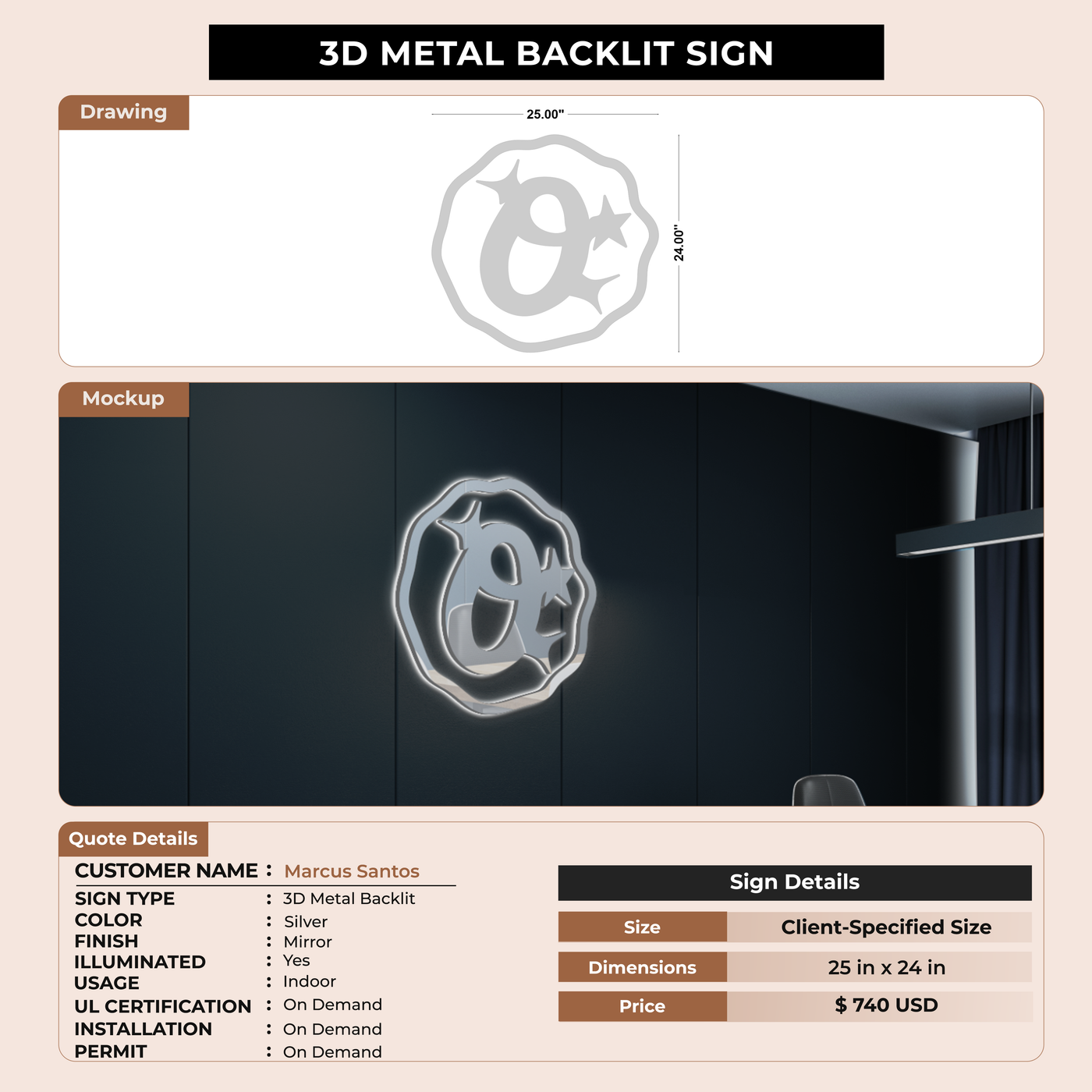 3d metal backlit for Marcus Santos