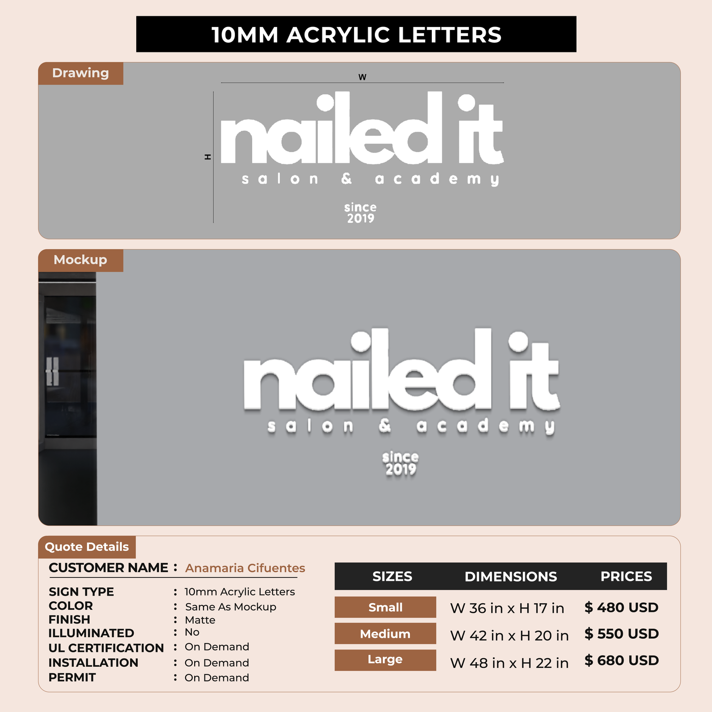 10mm Acrylic Letters for Anamaria Cifuentes