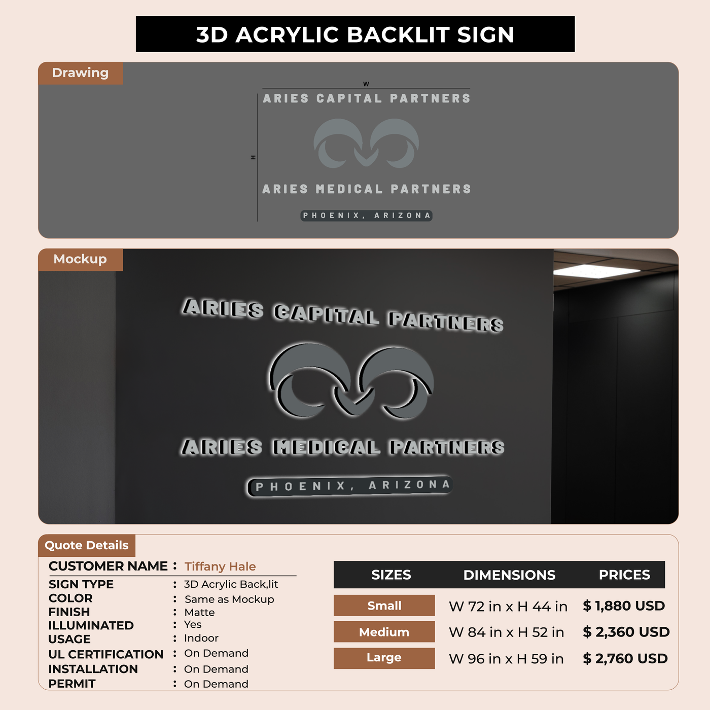 3D Acrylic Backlit Sign for Tiffany Hale