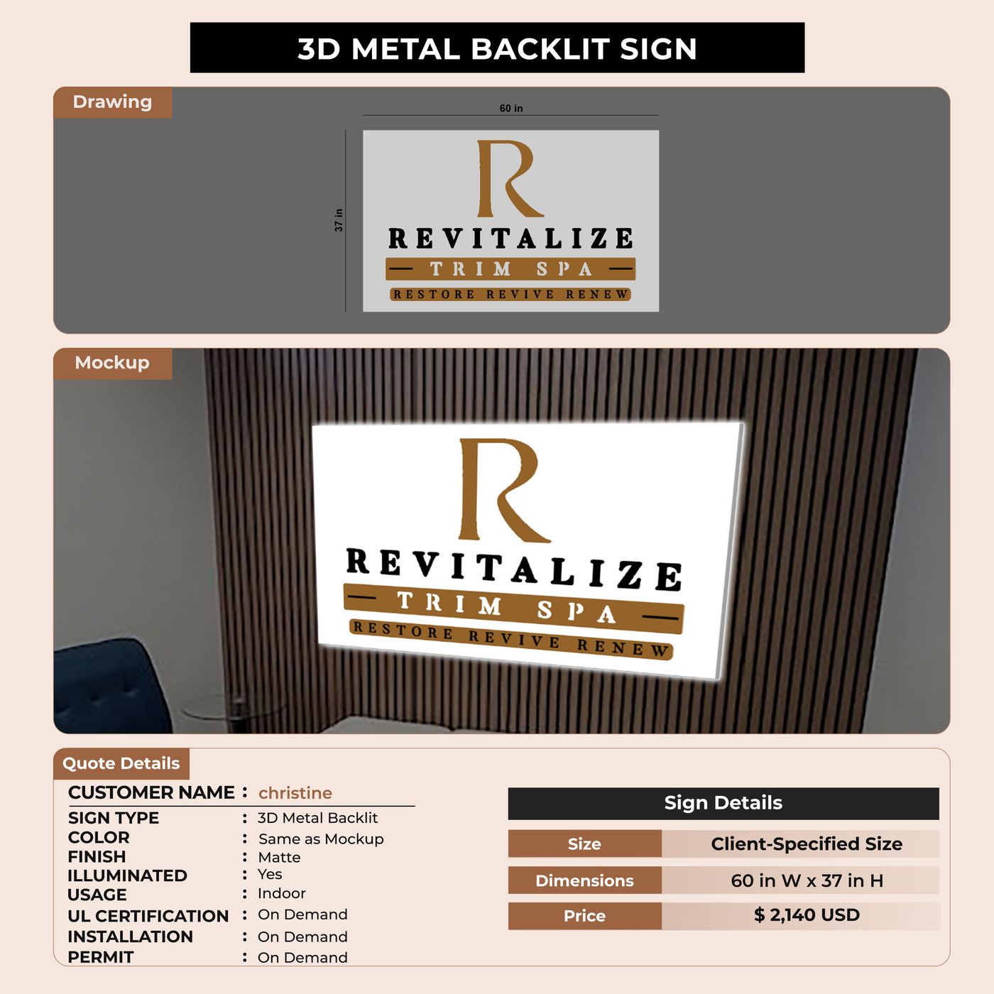 Business Signage for christine@revitalizetrimspa.com