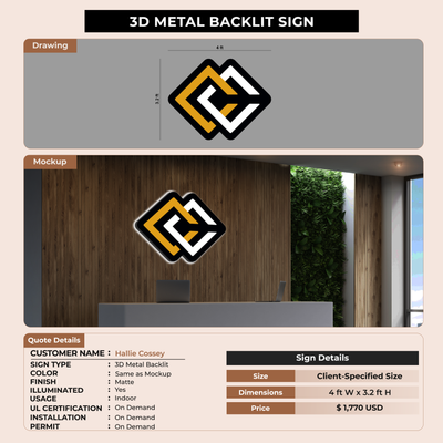 3D metal Backlit Sign for Hallie Cossey