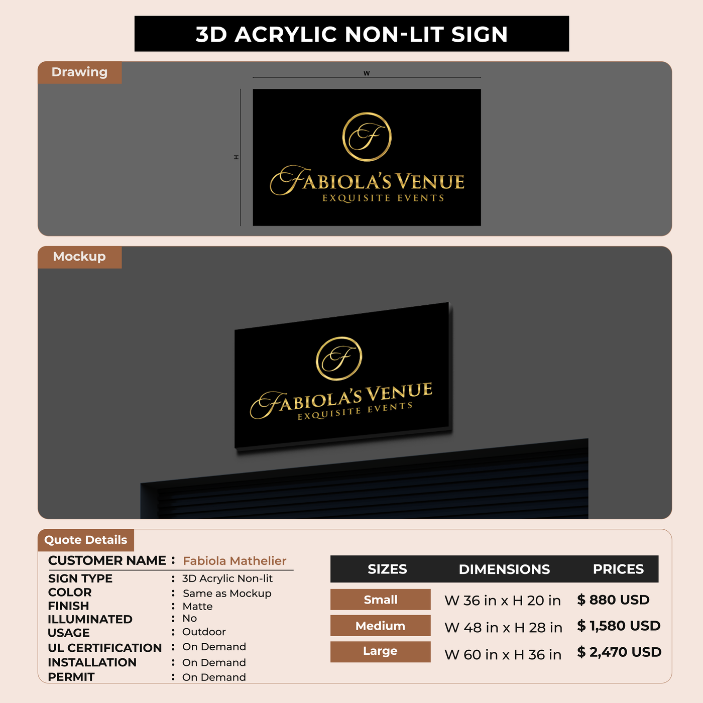 3D Acrylic non-lit sign For Fabiola Mathelier