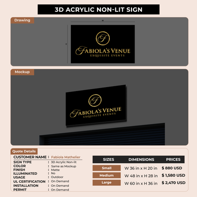 3D Acrylic non-lit sign For Fabiola Mathelier