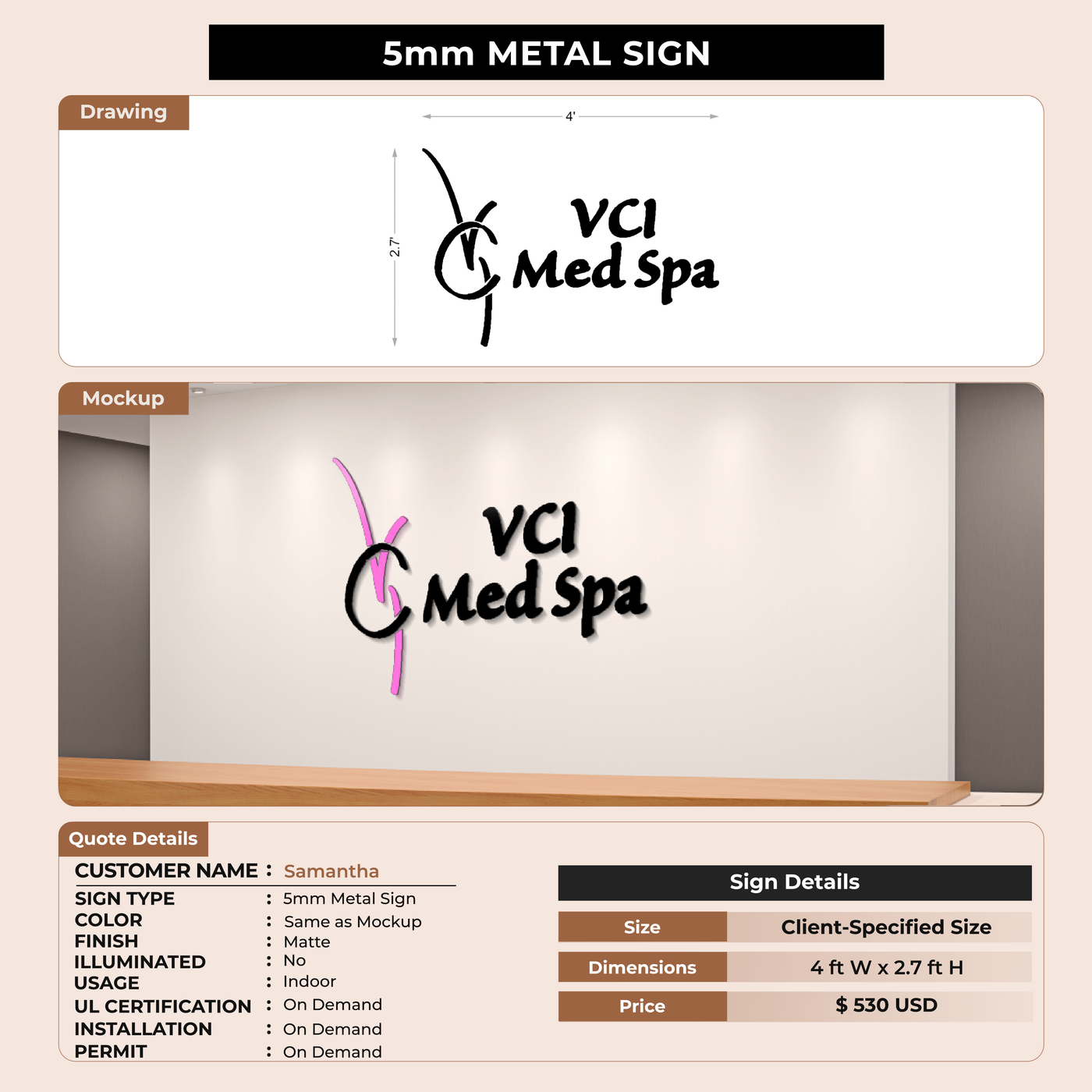 5mm Metal Sign for Samantha