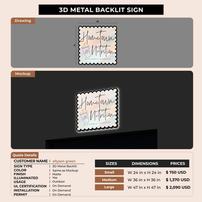 Metal Backlit Sign for allyson green