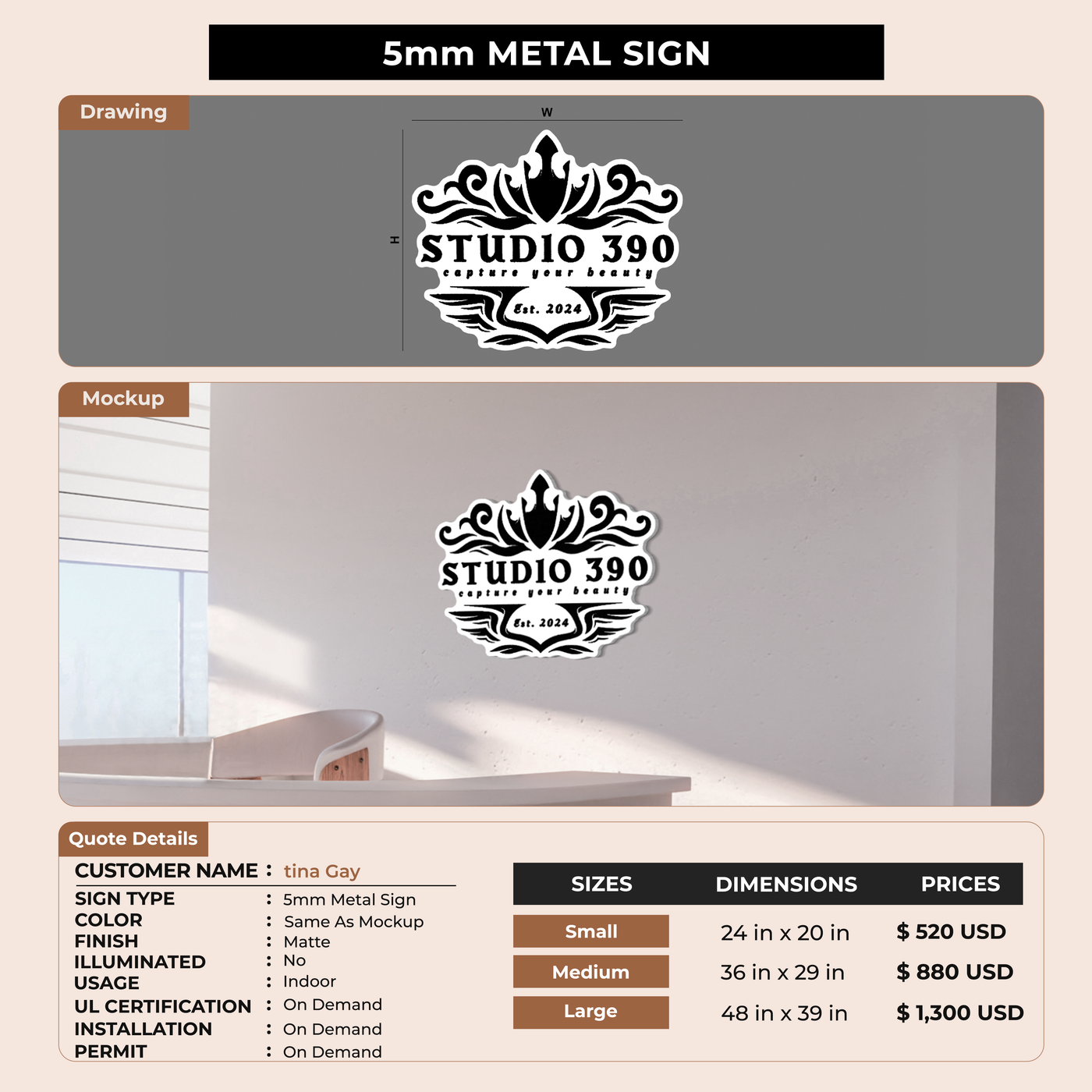 5mm Metal sign for tina Gay