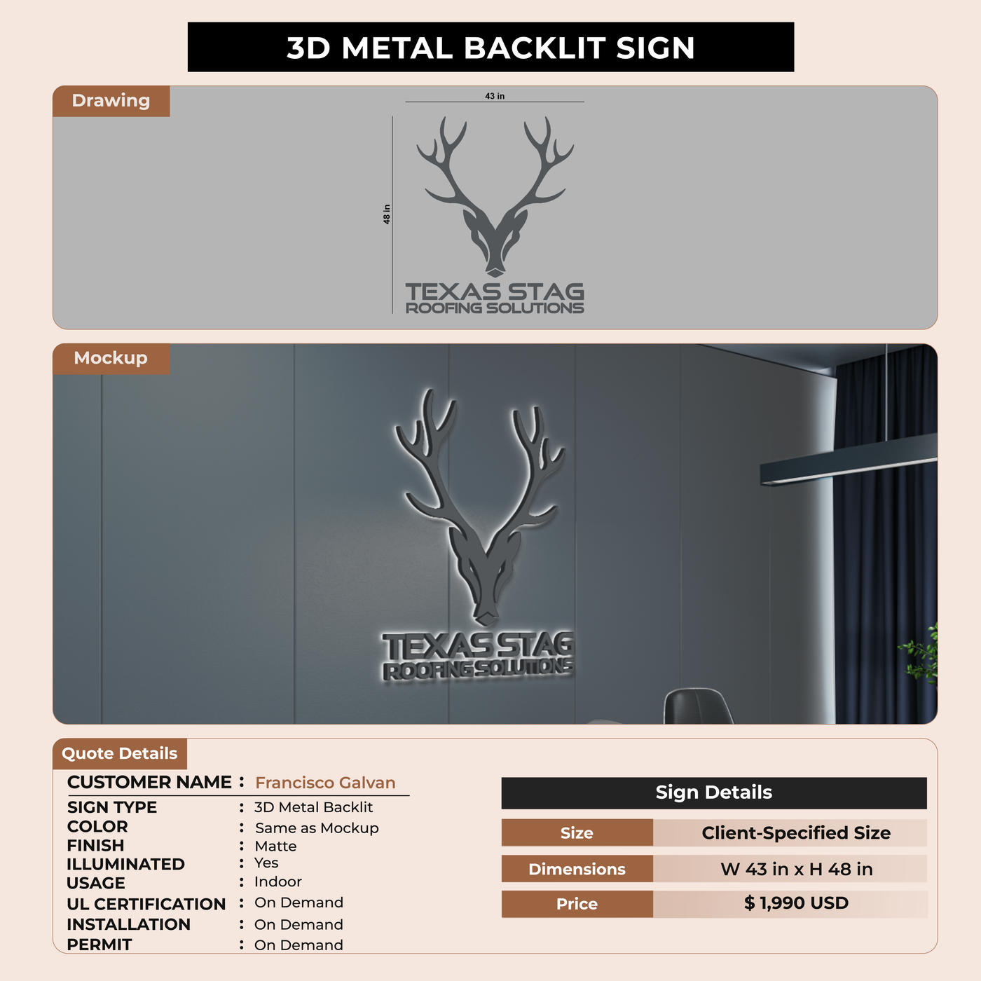 3D Metal Backlit for Francisco Galvan