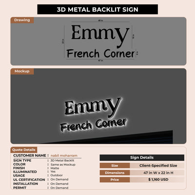 3D Metal Backlit Sign for nabil moharram