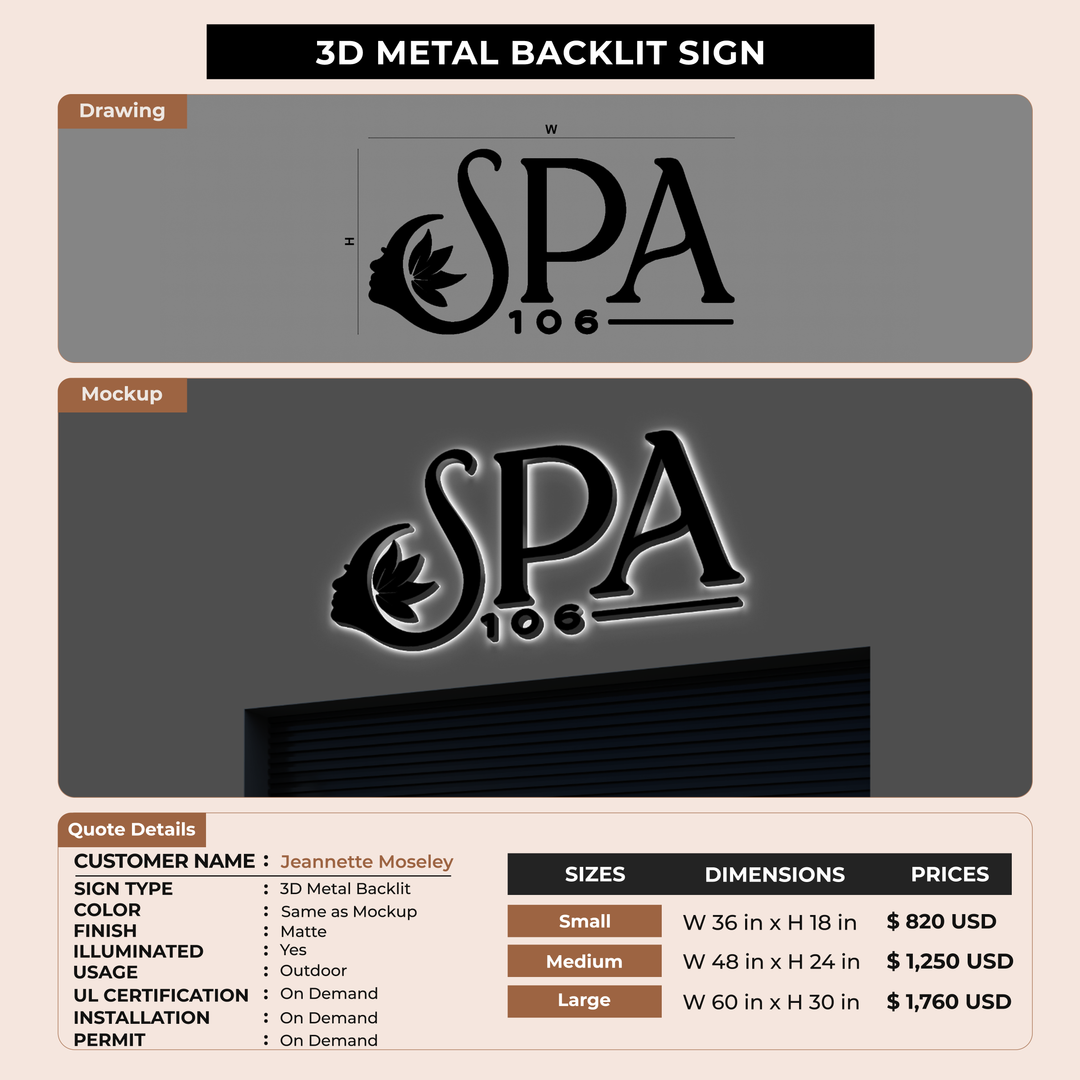 3D Metal Backlit Sign for Jeannette Moseley