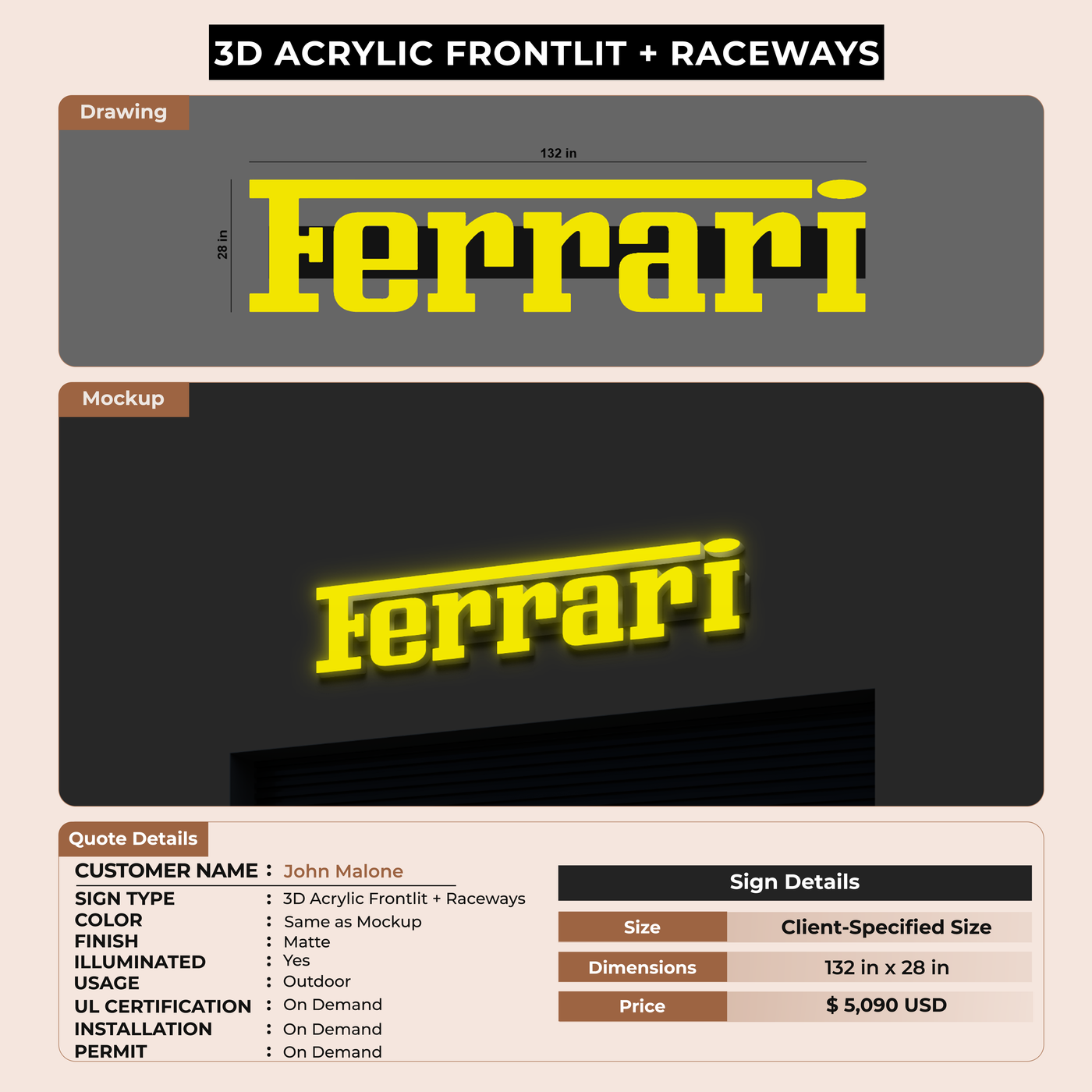 3D Acrylic frontlit with raceways for John Malone