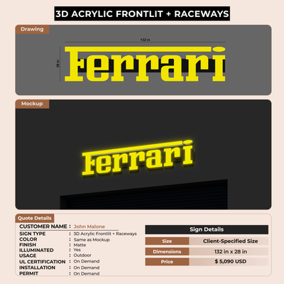 3D Acrylic frontlit with raceways for John Malone