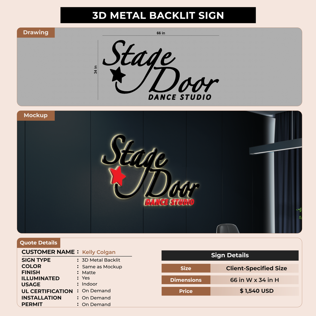 Metal Backlit Sign for Kelly Colgan