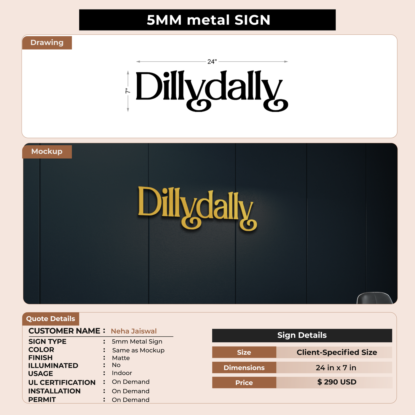 5MM Metal Signs For Neha Jaiswal