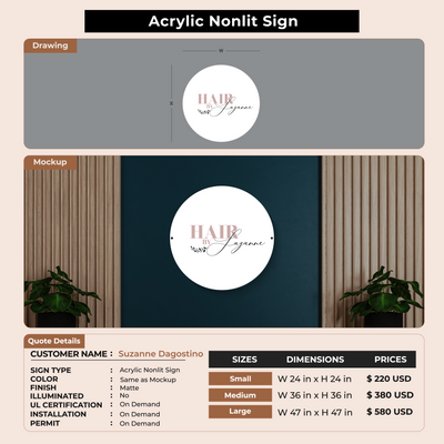 Acrylic Non-lit Sign for Suzanne Dagostino