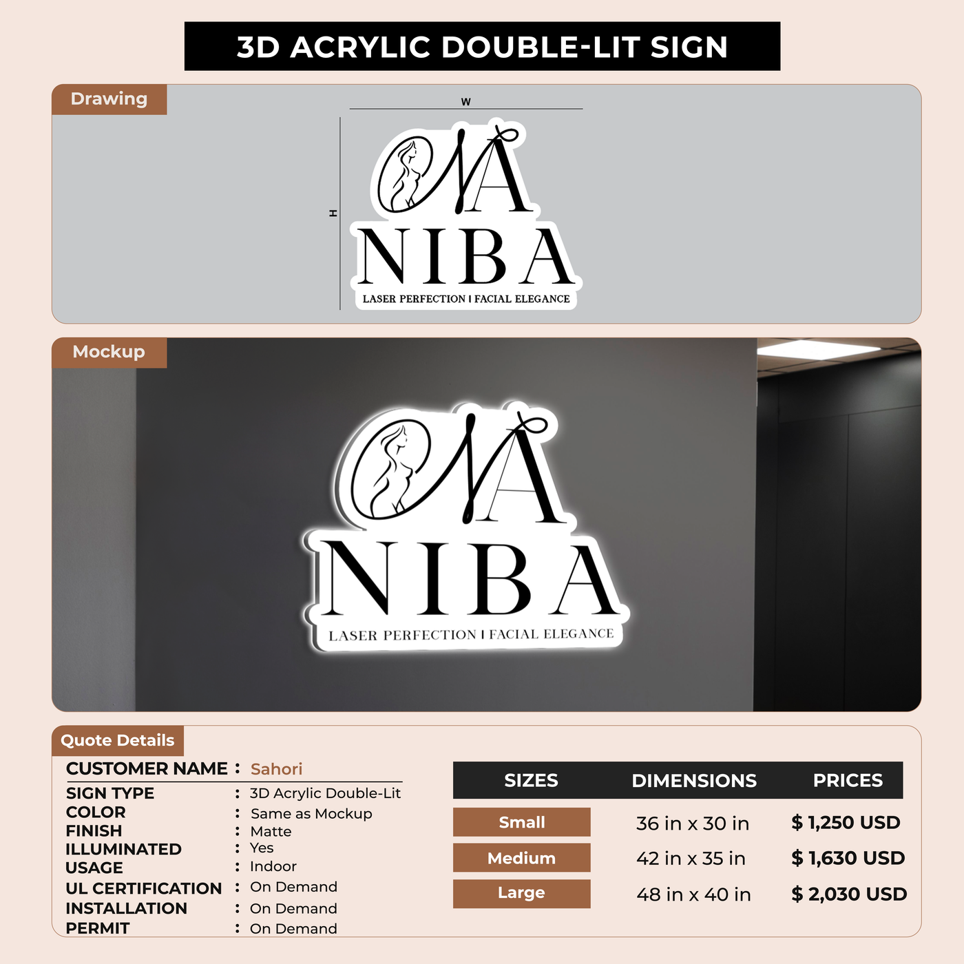 3d acrylic doublelit for Sahori