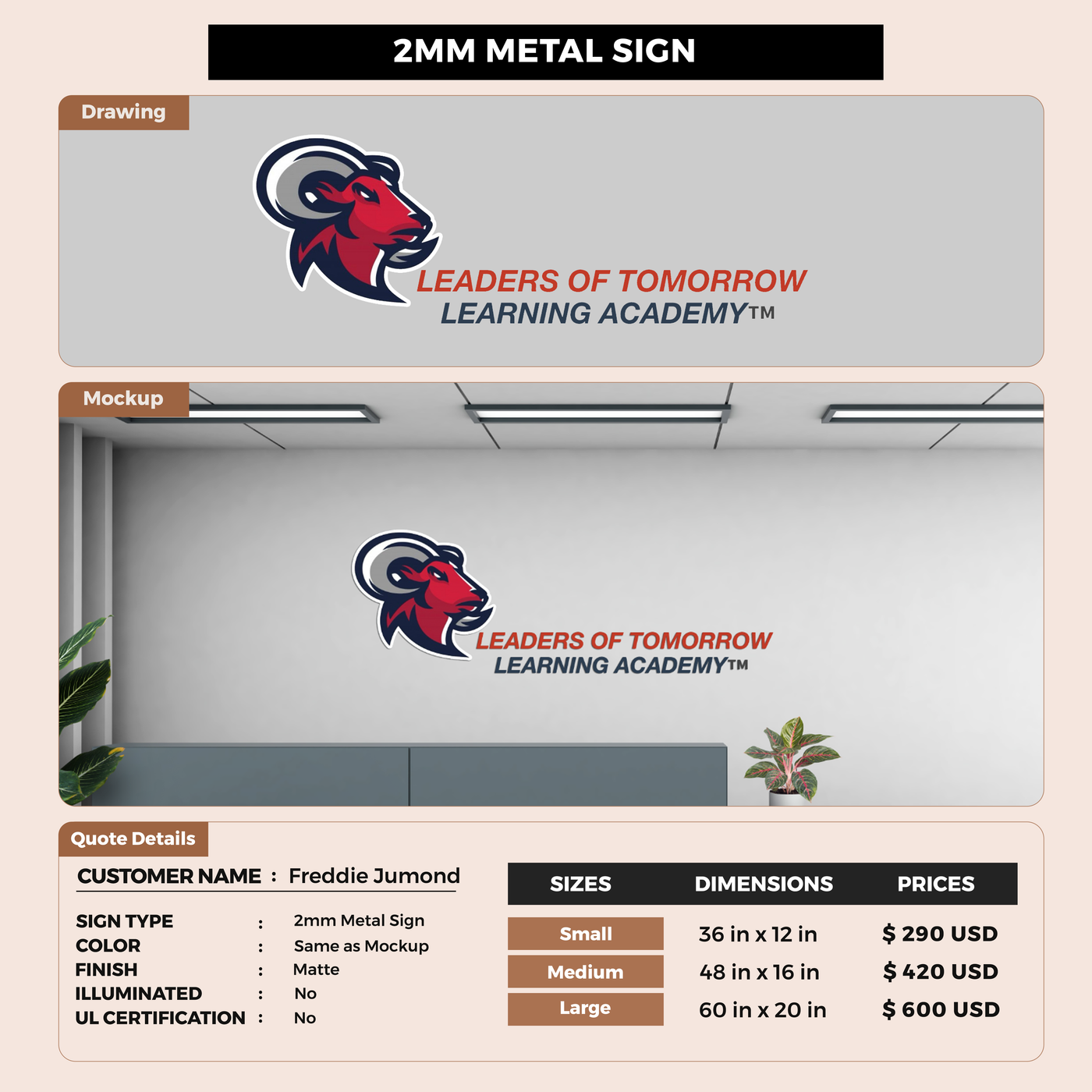2MM UV Metal Sign for Freddie Jumond Randall