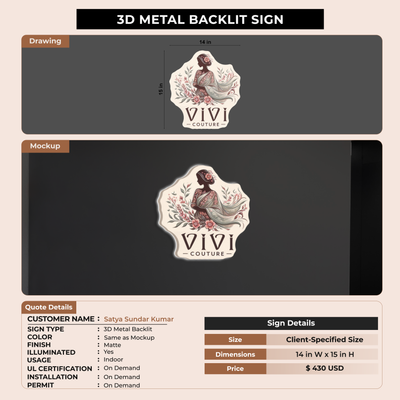Metal Backlit Sign for Satya Sundar Kumar Bandiguptapu