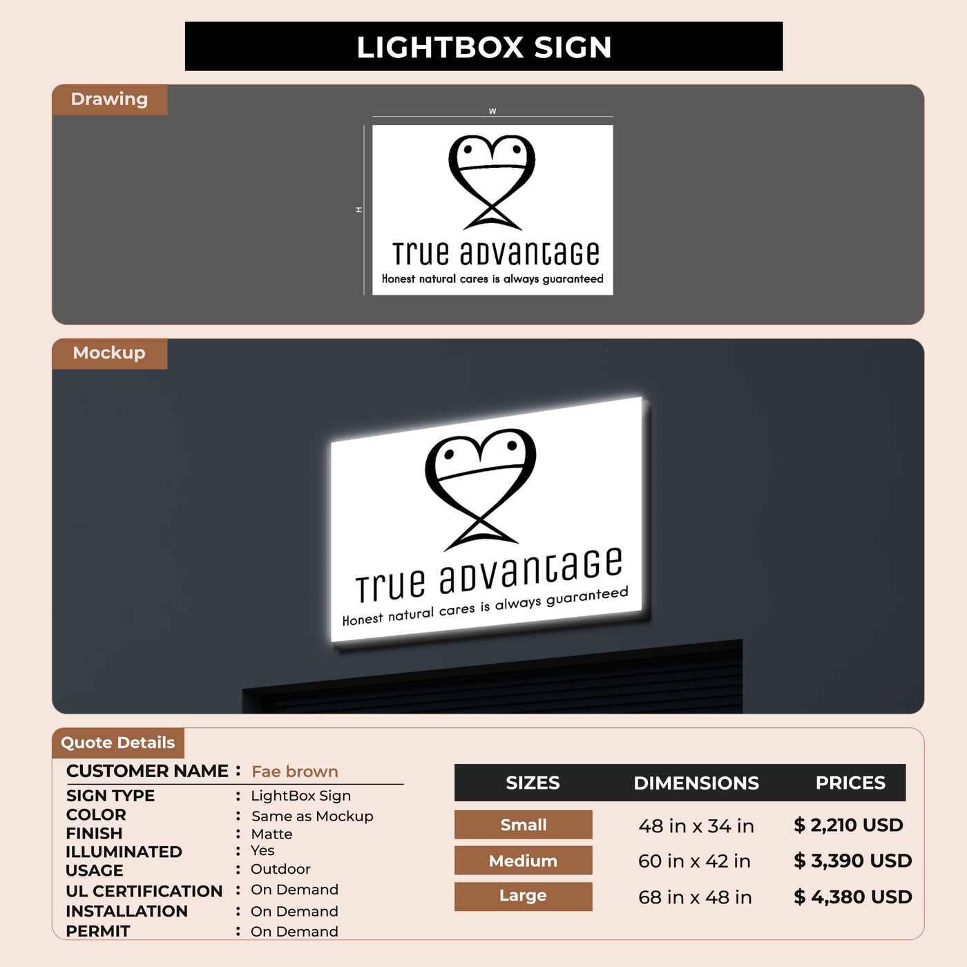 Business signage for Fae brown
