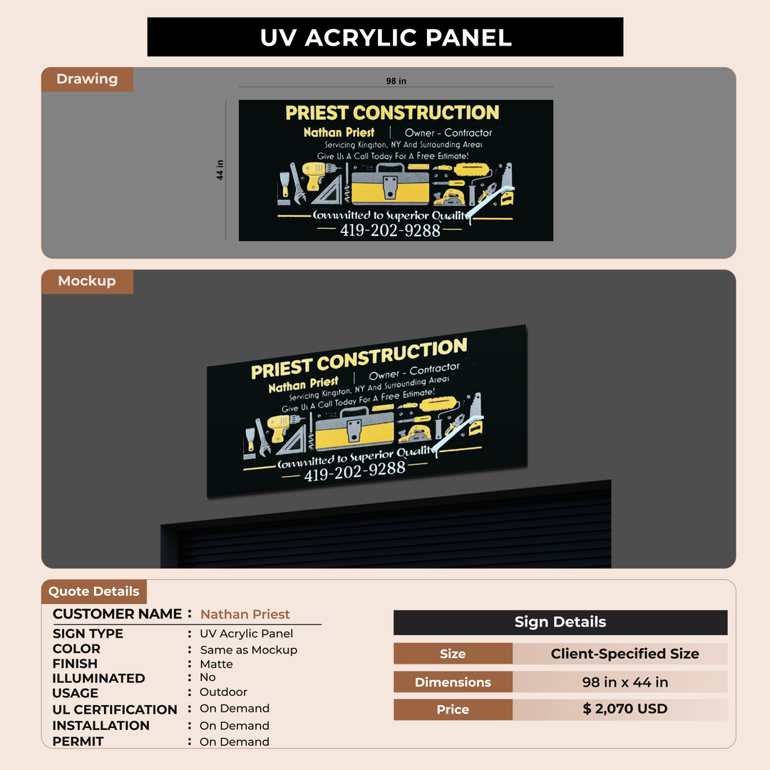 UV acrylic panel for Nathan Priest