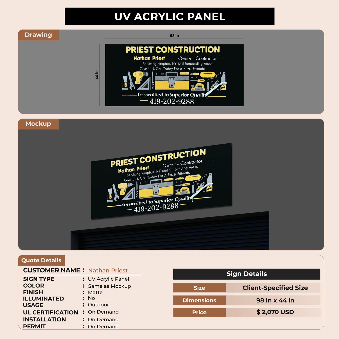 UV acrylic panel for Nathan Priest