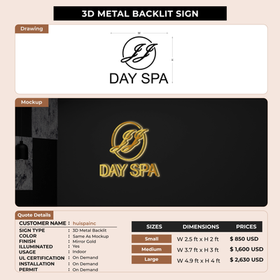 3D Metal Backlit Sign for huispainc
