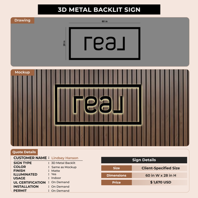 Metal Backlit Sign for Lindsey Hanson
