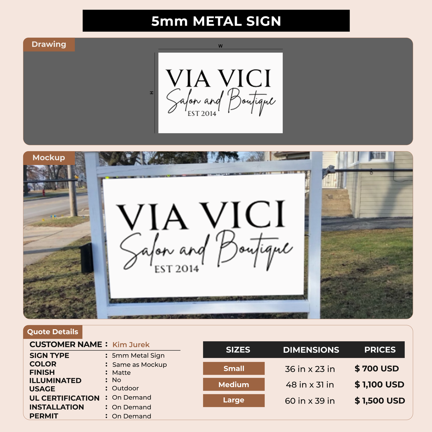 5mm metal sign for Kim Jurek