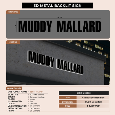 3D Metal Backlit Sign for Joni McLarty