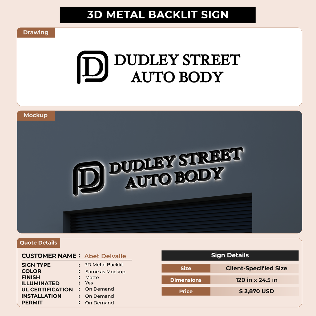 3d metal backlit for Abet Delvalle