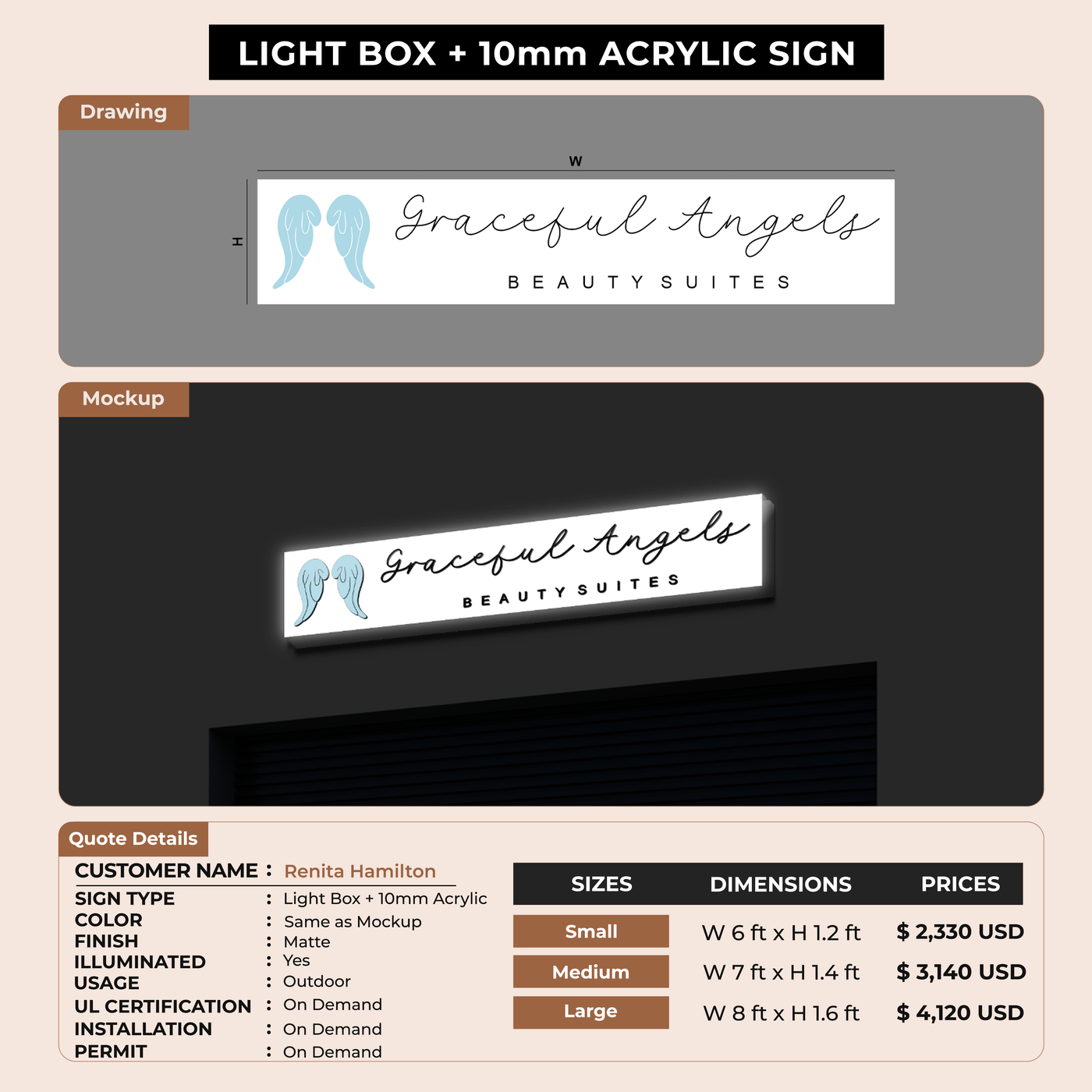 Lightbox With 10mm Acrylic letters for Renita Hamilton