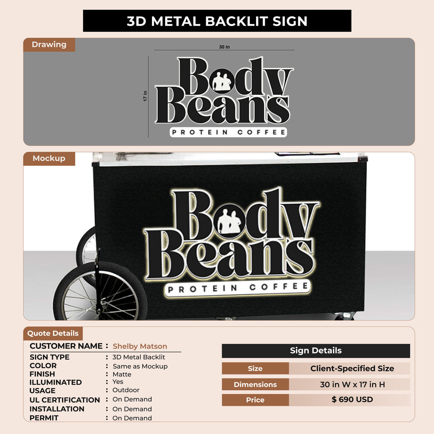 3D Metal Backlit Sign for Shelby Matson