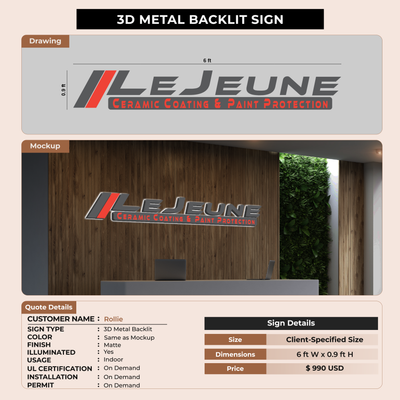 3D metal backlit sign for Rollie